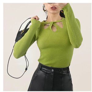 *NWT* J.ING Knitted Cut Out Detail Sweater Avocado Green Fits (S-M)